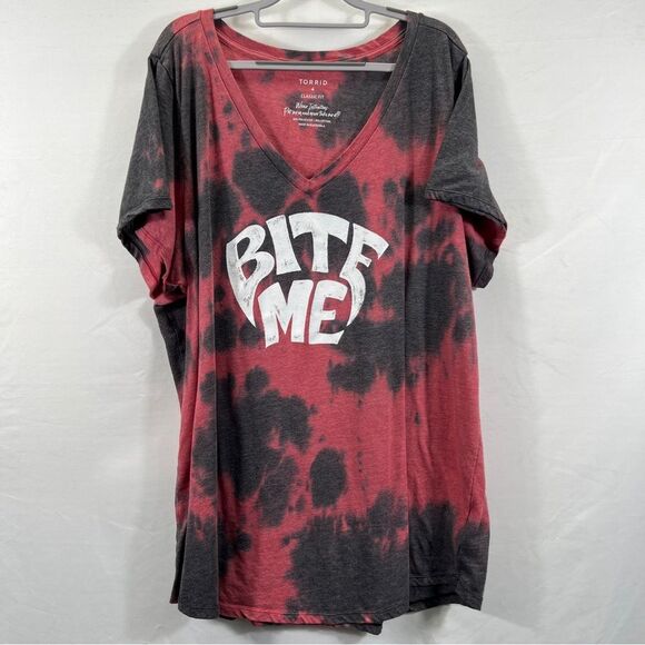 Torrid Red and Black Tie-Dye 'Bite Me' V-Neck Tee - Picture 1 of 8